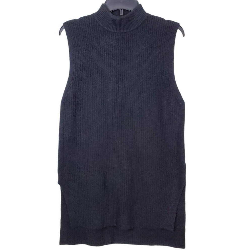 Treasure & Bond Sleeveless Tunic Sweater S Black Ribbed High Low Hem